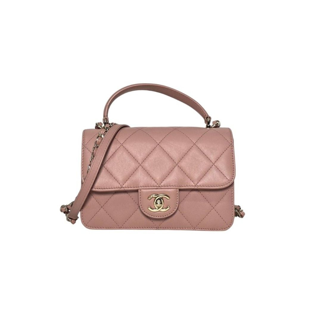 Chanel Small Flap Top Handle Calfskin Pink Bag