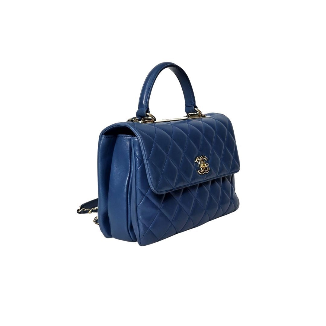 Chanel Trendy CC Top Handle Quilted Lambskin Blue Bag