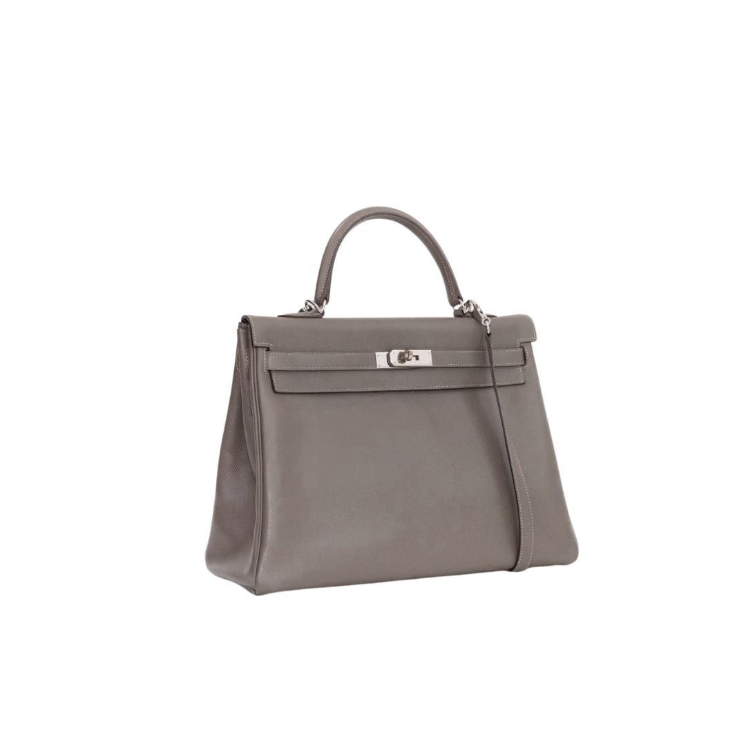 Hermes Kelly 35 Etain Epsom Leather Bag
