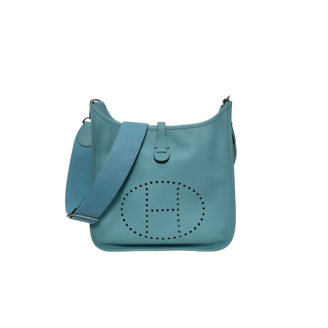 Hermes Evelyne Blue Lagoon Leather Bag