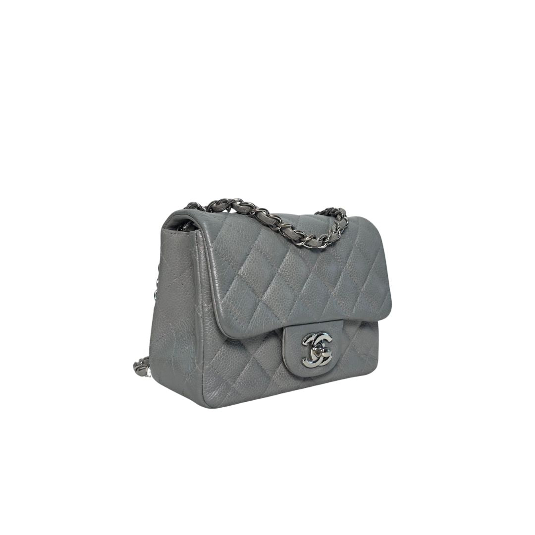 Chanel Timeless Mini Single Flap Caviar Leather Grey Bag
