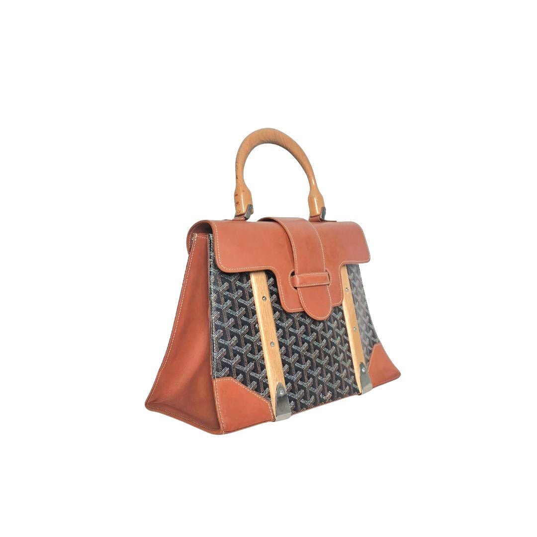 Goyard Saigon MM Brown Coated Canvas and Leather Bag