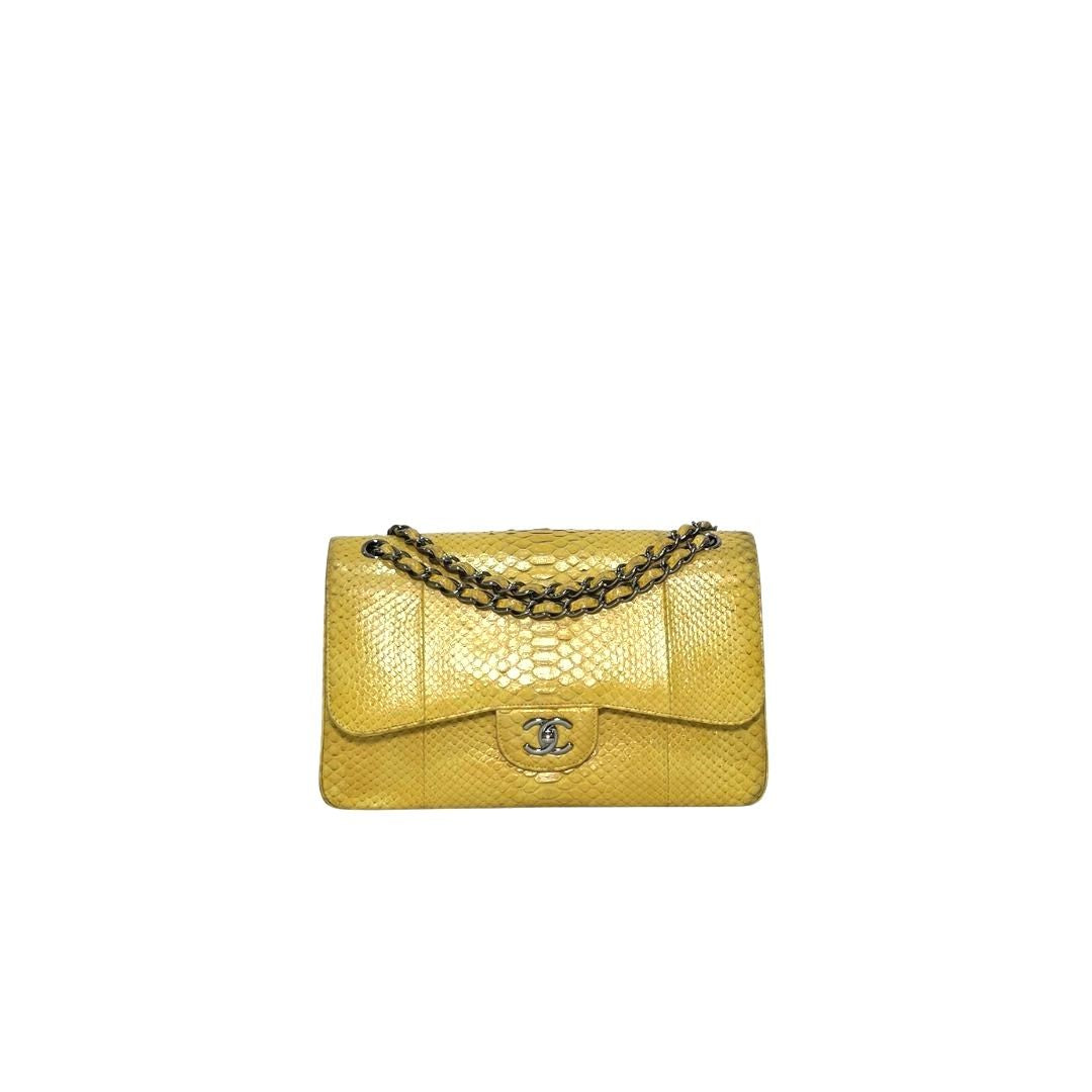 Chanel Classic Phyton Double Flap Yellow Bag