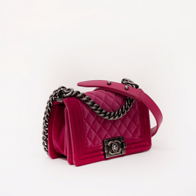 Chanel Boy Small Fuchsia Velvet Flap Bag