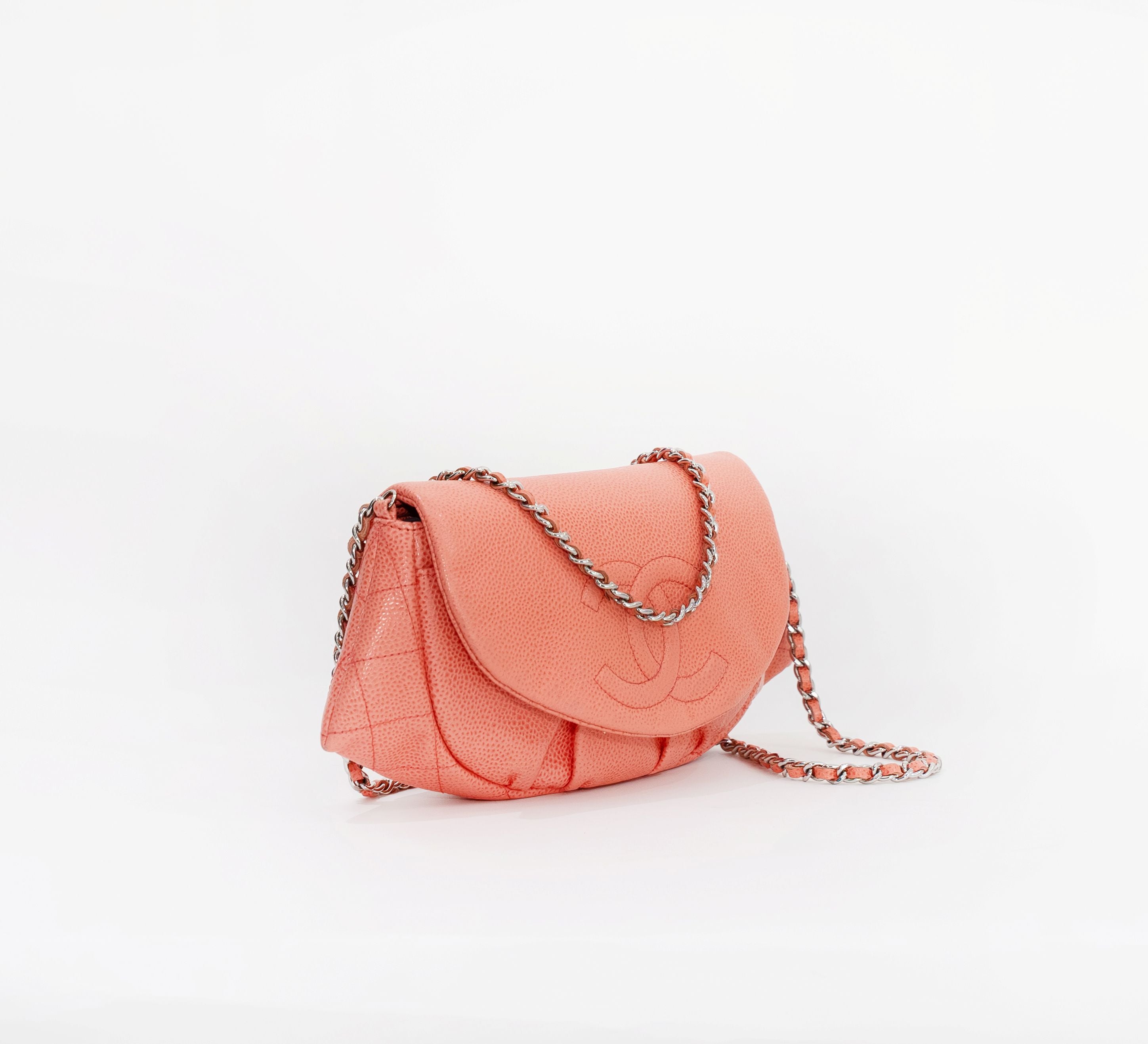 Chanel Coral Grained Calfskin Leather Crossbody Half Moon Bag
