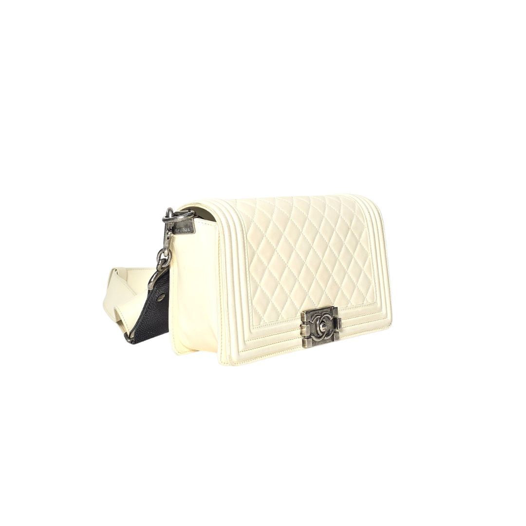 Limited Edition Chanel Boy Medium Quilted Leather with Detachable Stingray Wide Strap