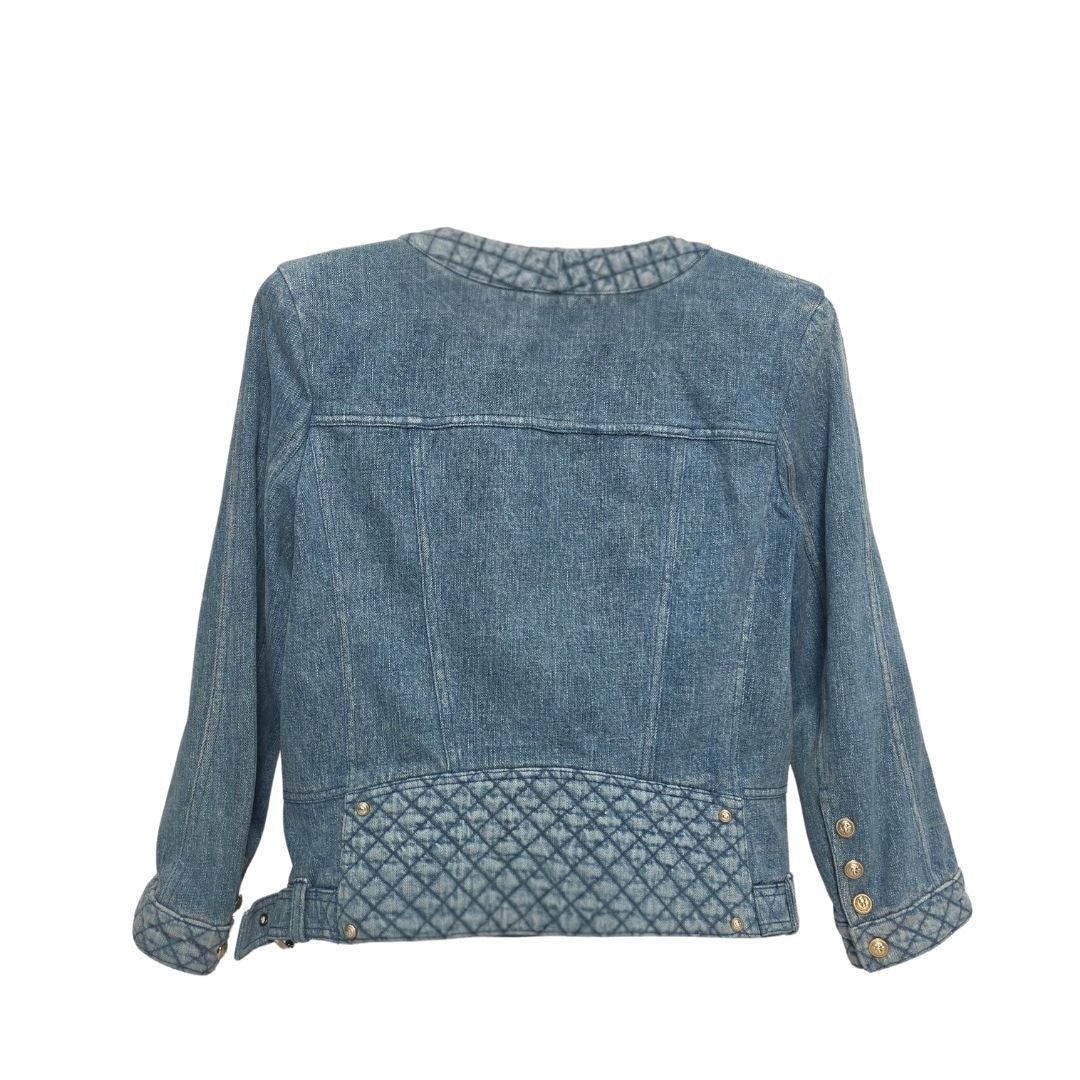 Balmain Iconic Blue Denim Quilted Gold Button Jacket