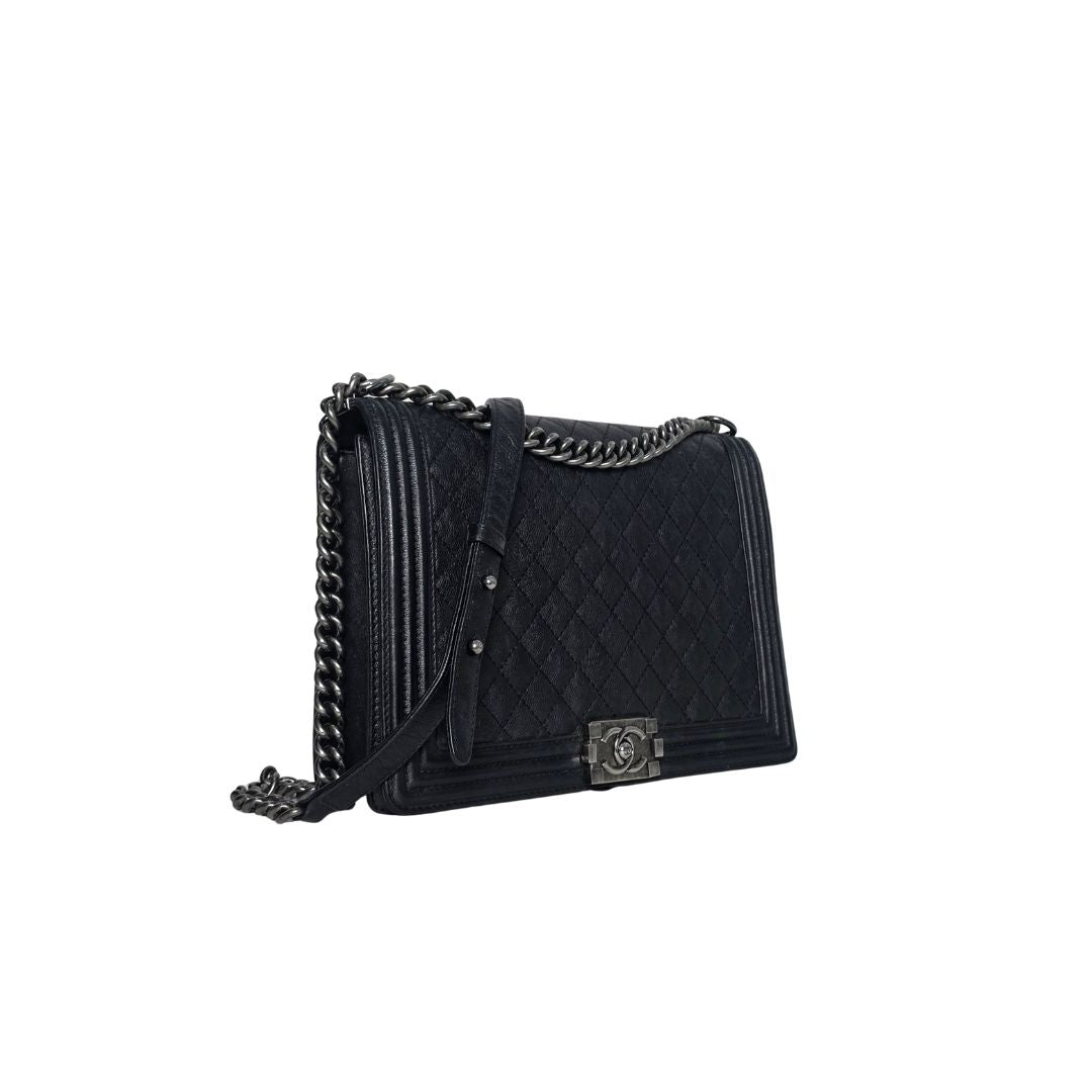 Chanel Boy Large Quilted Grained Leather Flap Bag