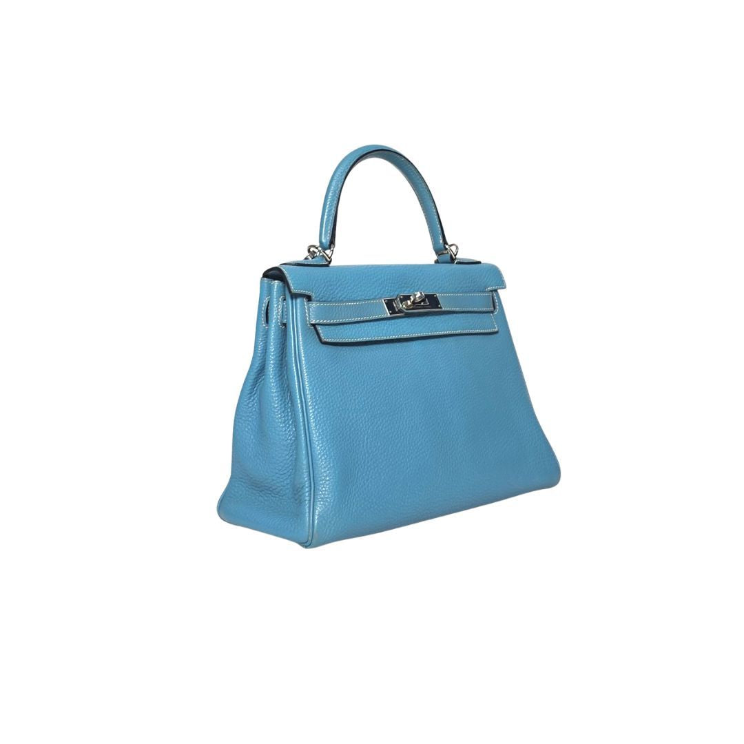 Hermes Kelly 28 Blue Jeans Togo Leather Bag