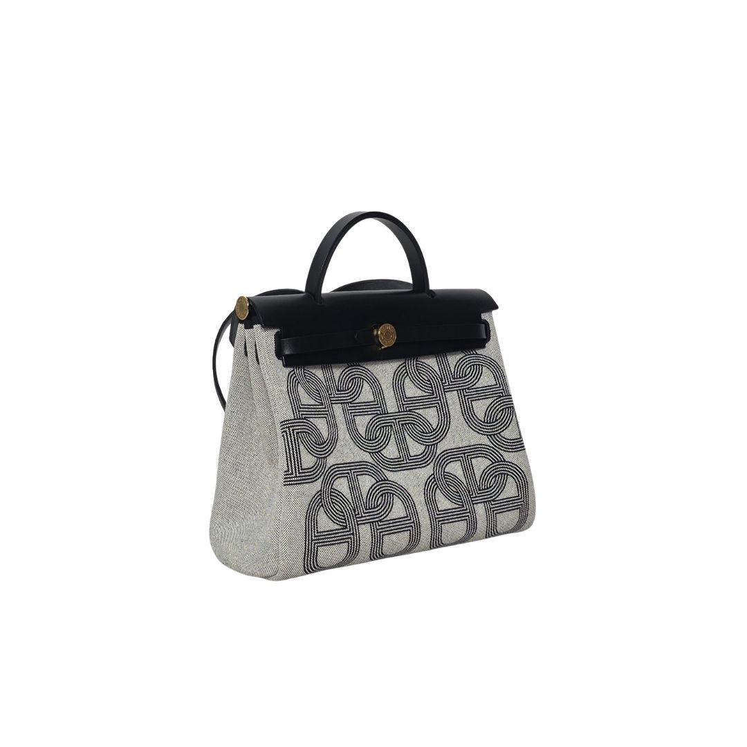 Hermes Herbag Zip 31 Noir/Ecru Vache Hunter and Circuit Toile H Plume Bag