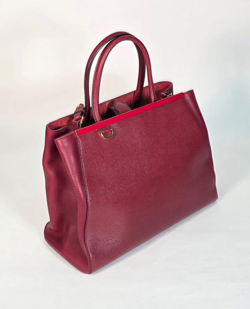 Fendi 2Jours Medium Red Leather Tote Bag
