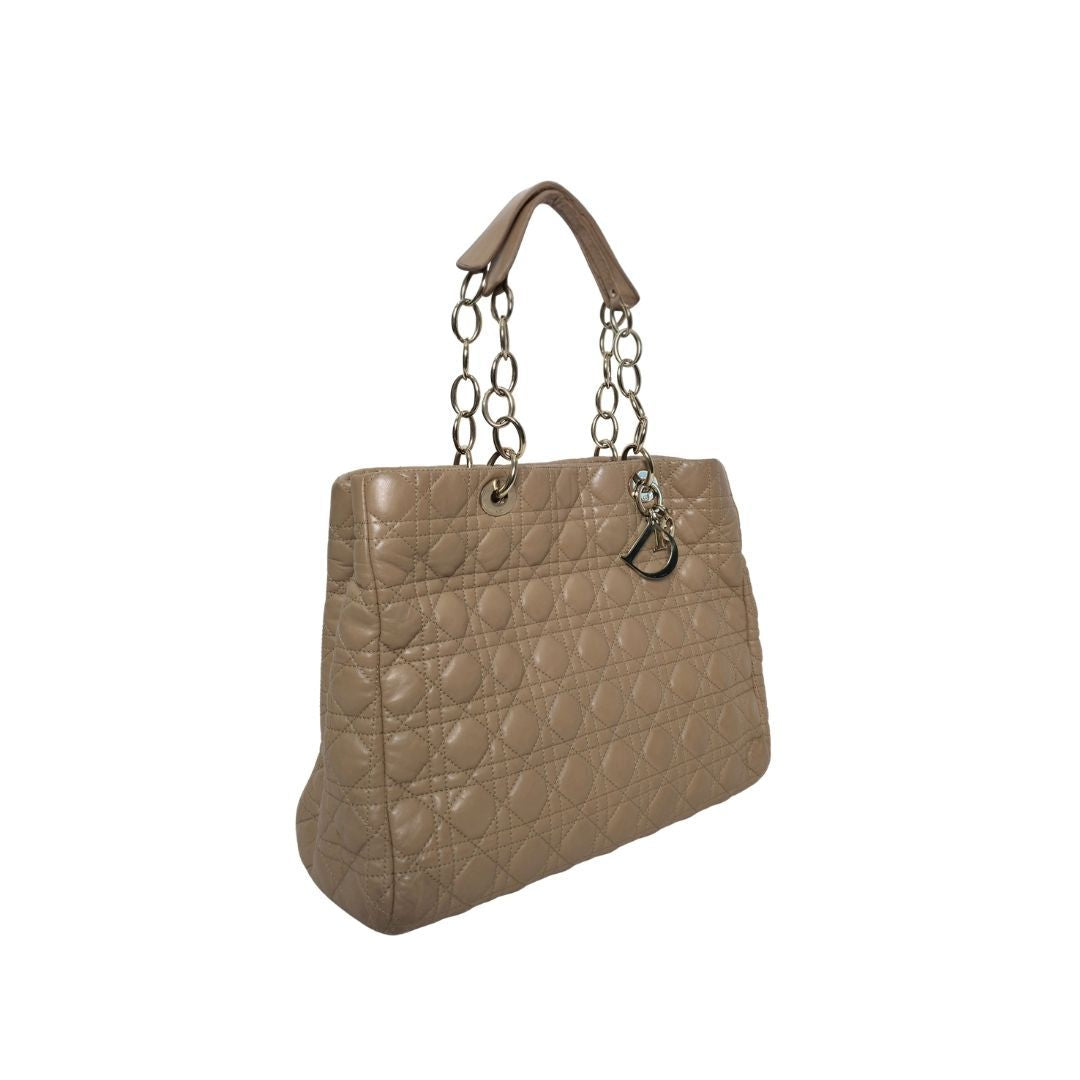 Dior Quilted Lambskin Leather Beige Soft Tote Bag