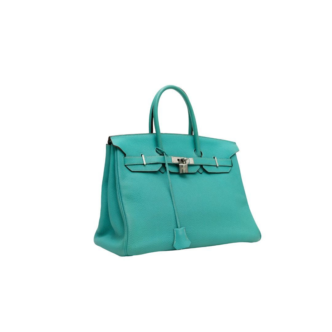 Hermes Birkin 35 Blue Lagoon Clemence with Silver Hardware