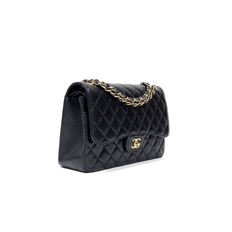 Chanel Classic Jumbo Double Flap Caviar Leather Black Bag