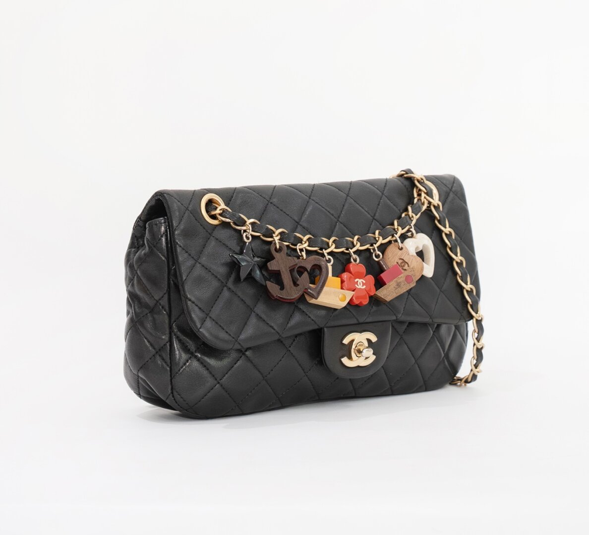 Chanel Valentines Black Leather Charmes Bag