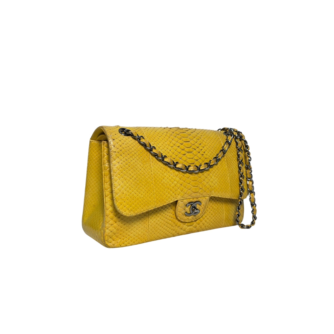 Chanel Classic Phyton Double Flap Yellow Bag