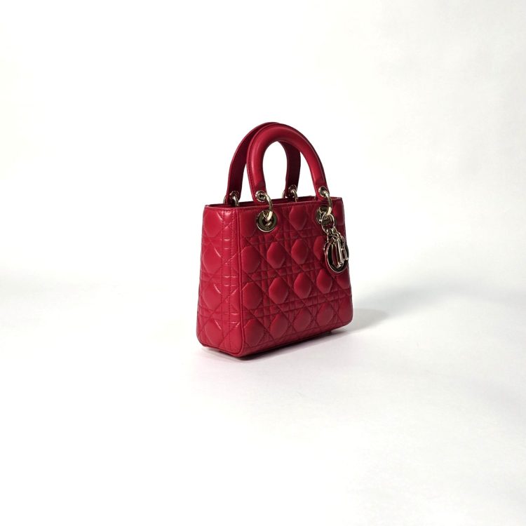 Lady Dior My ABCDior Cannage Small Red Bag with Customized Pin Charm on Strap