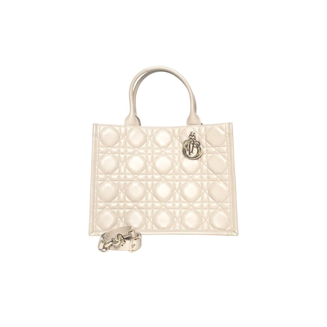 Dior Beige Macrocannage Calfskin Leather Book Tote Bag