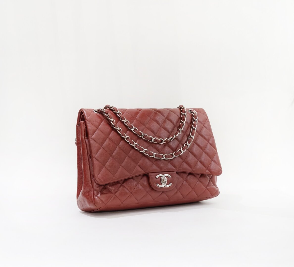 Chanel Maxi Classic Double Flap in Burgundy Caviar Leather