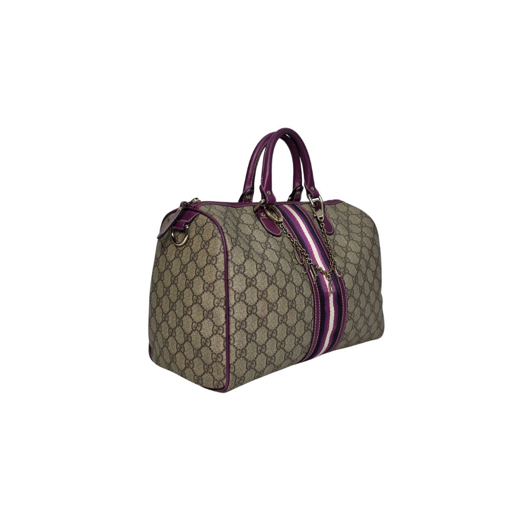Gucci Purple Stripe GG Monogram with Charms Joy Boston Bag
