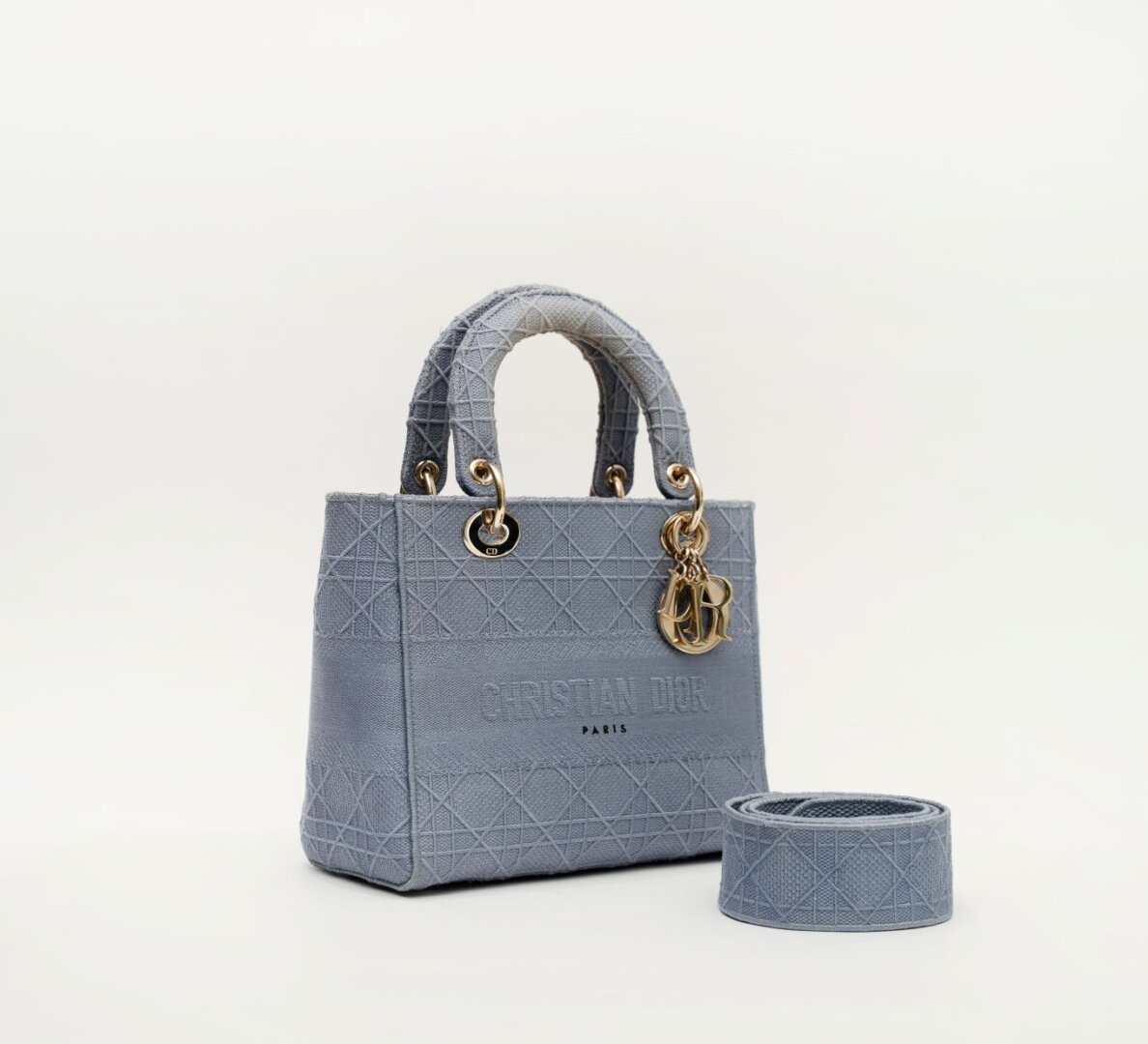 Dior Blue Cannage Embroidered Canvas Medium Lady D-Lite Tote