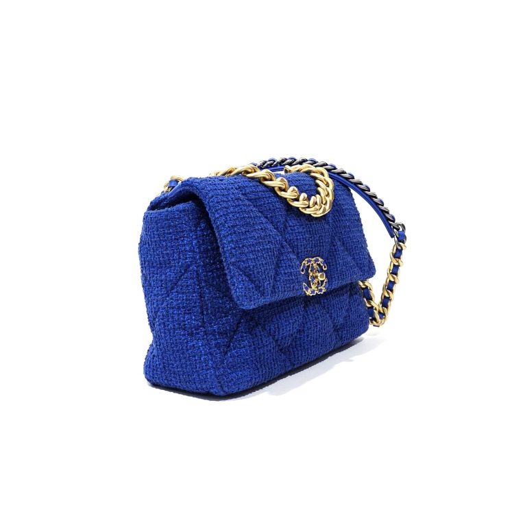 Chanel 19 Flap Mixed-Metal Hardware Blue Tweed Bag
