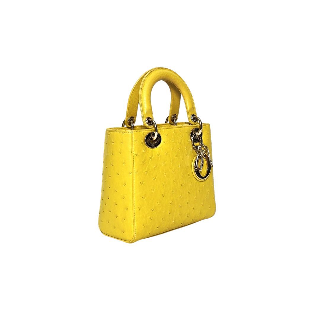 Dior Lady Small Yellow Ostrich Bag