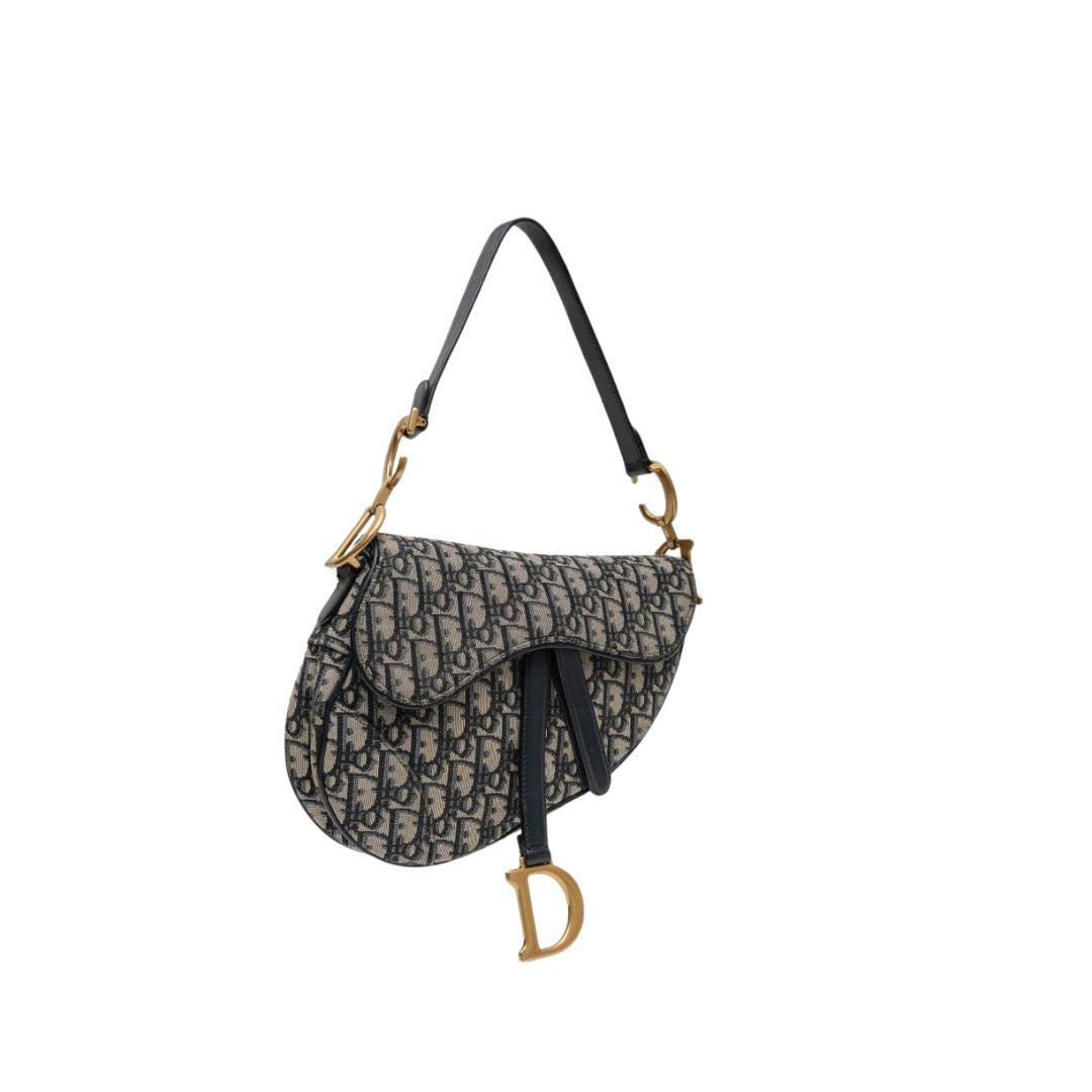 Dior Oblique Canvas Saddle Navy Leather Bag