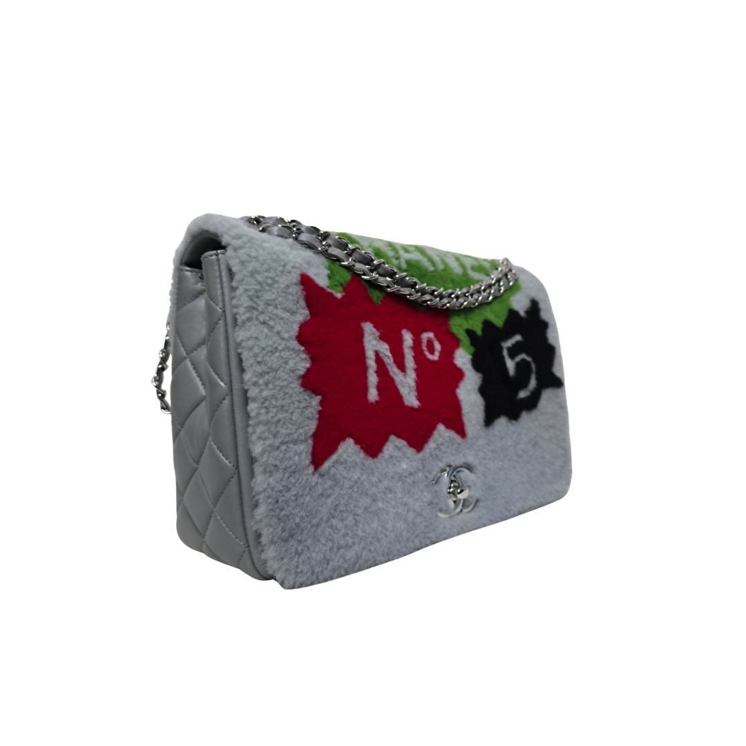 Chanel Maxi Multicolor Fur and Leather No. 5 Comic Shearling Classic Flap Bag