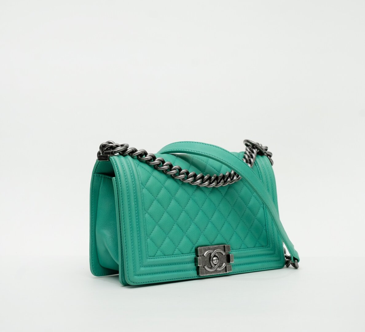 Chanel Aqua Chevron Caviar Leather Medium Boy Flap Bag