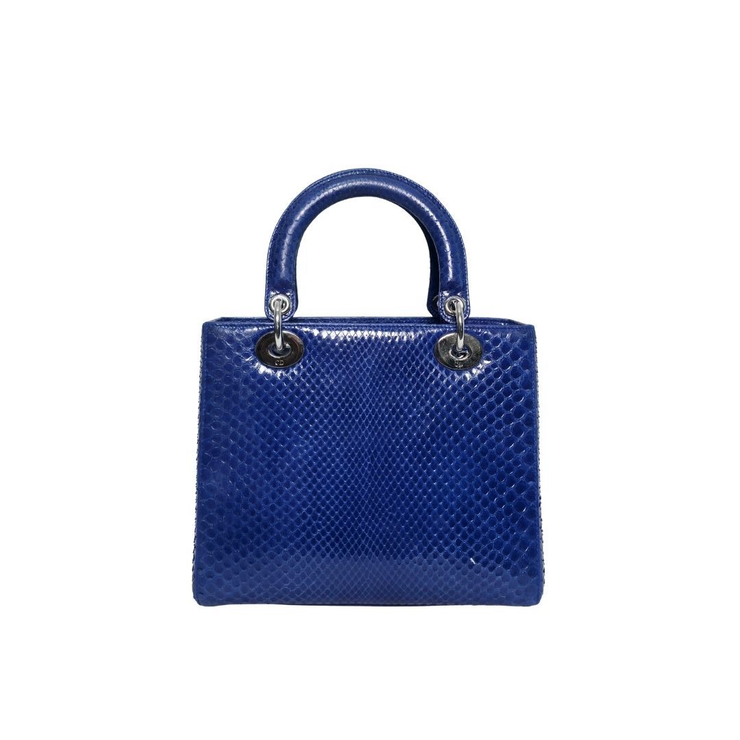 Dior Lady Medium Python Leather Blue Bag