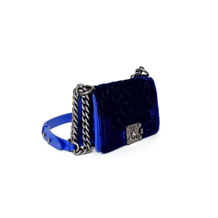 Chanel Boy Royal Blue Quilted Velvet Small Bag