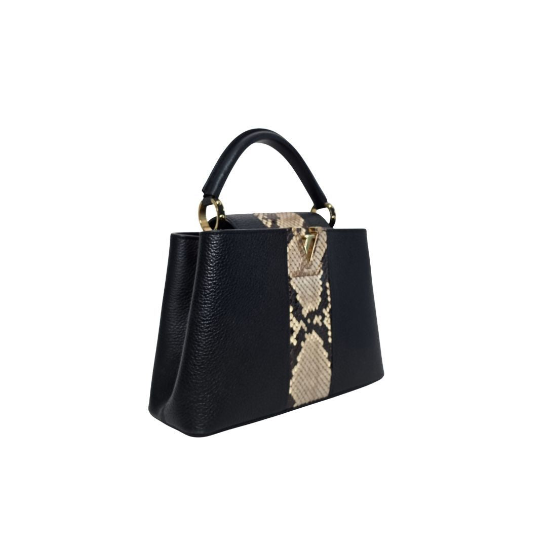 Louis Vuitton Cappucine Black Leather with Python Detailed Bag
