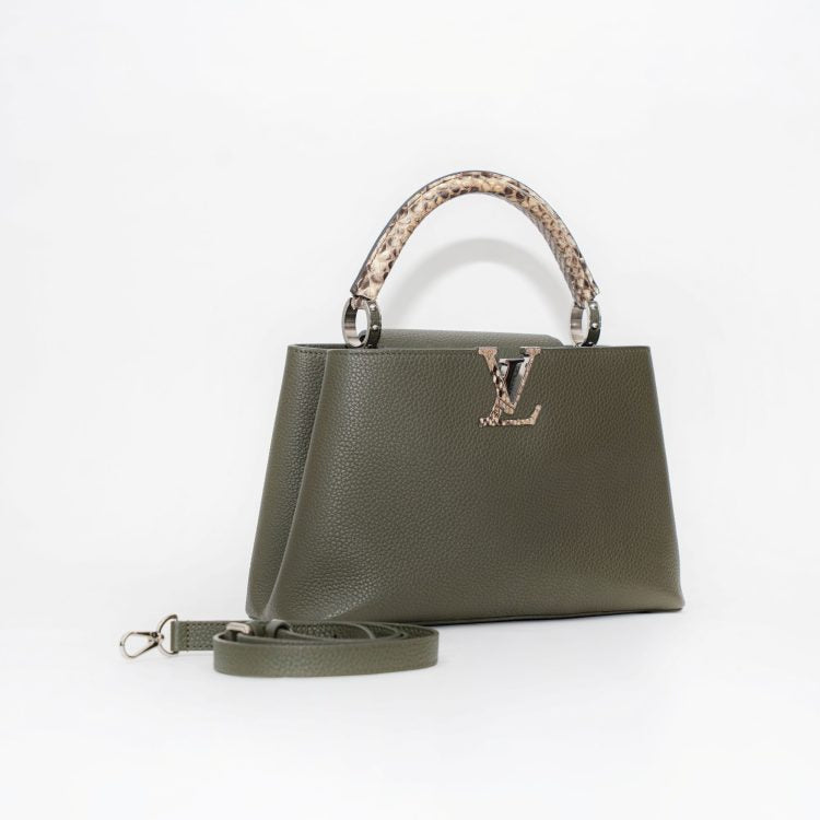 Louis Vuitton Capucines Khaki Leather with Python Handle Bag