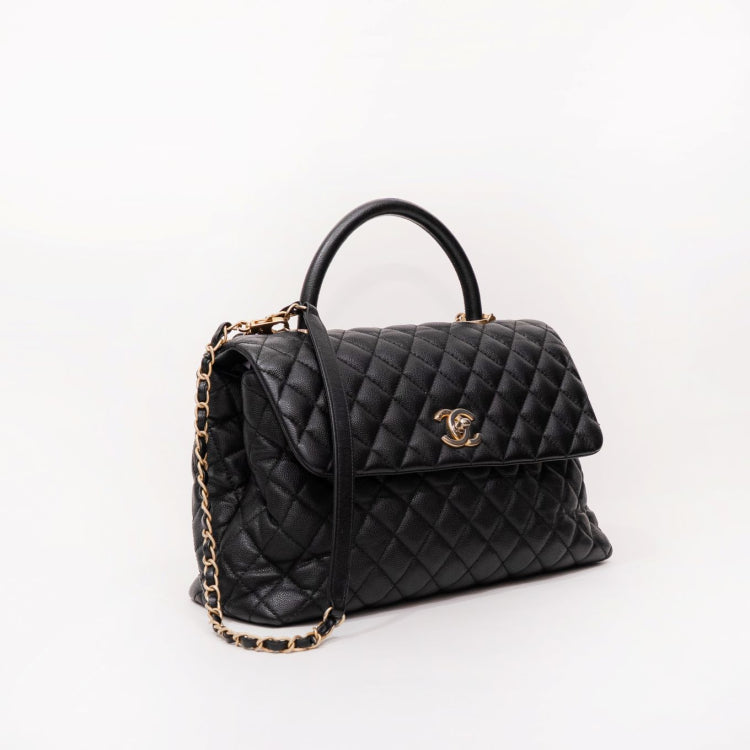Chanel Coco Large Black Top Caviar Leather