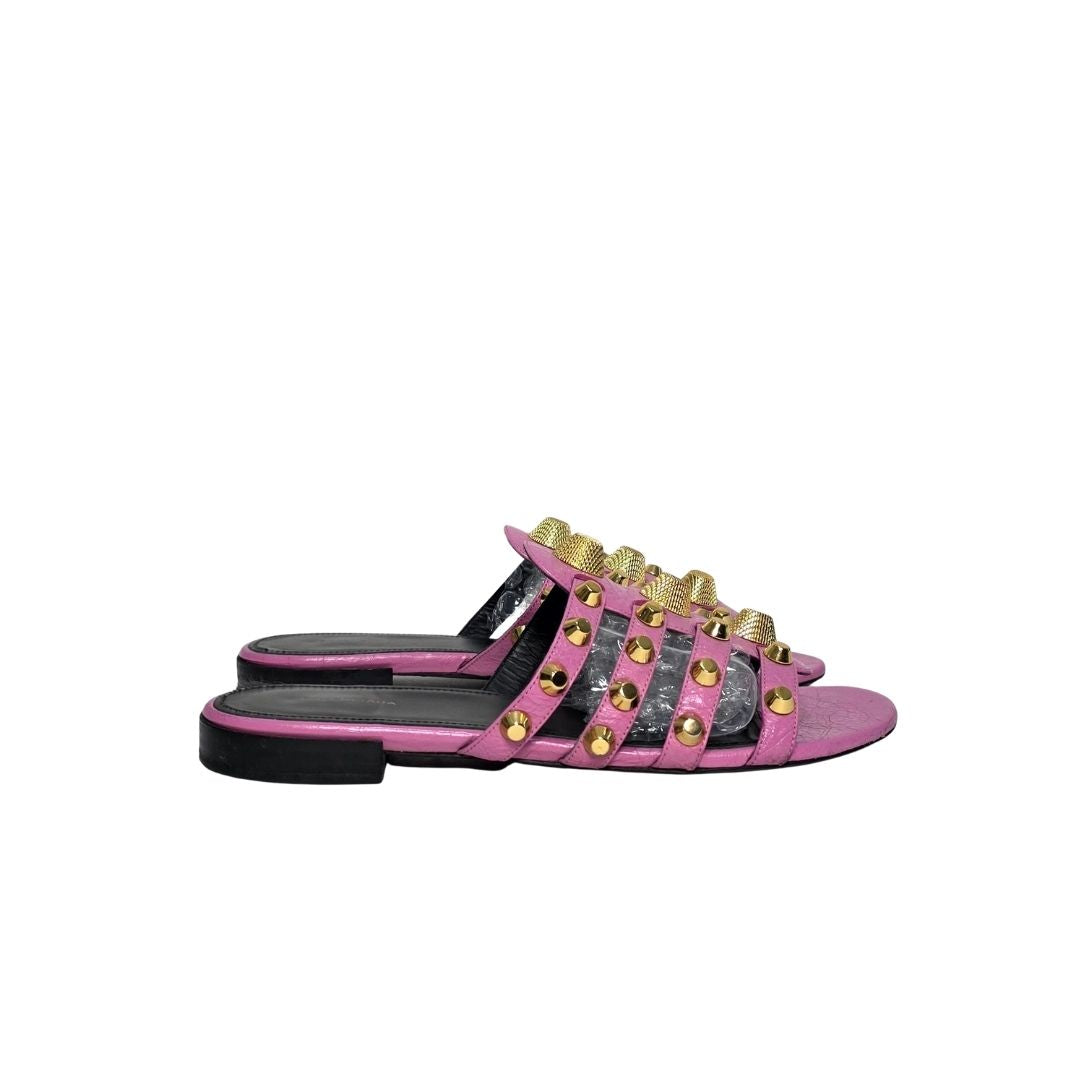 Balenciaga Pink Leather Arena Flat Slides