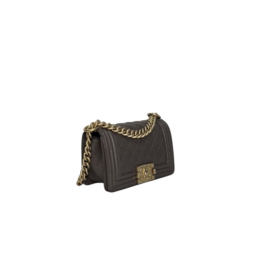 Chanel Boy Small Caviar Leather Brown Bag