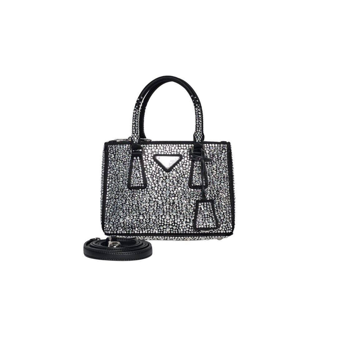 Prada Galleria Satin Double Zip Crystal Bag