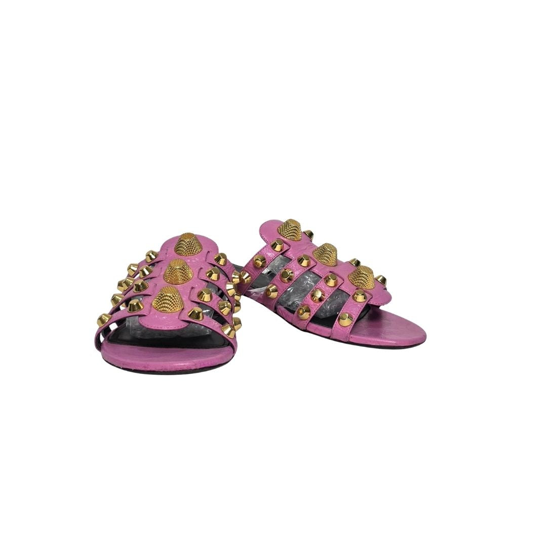 Balenciaga Pink Leather Arena Flat Slides