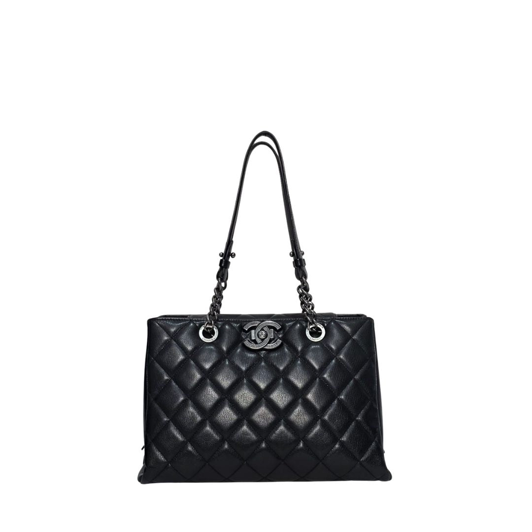 Chanel Trendy CC Quilted Lambskin Leather Black Tote