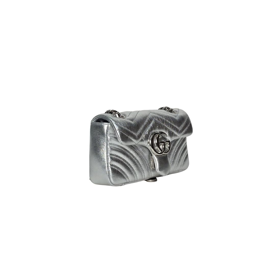 Gucci GG Marmont Medium Metallic Silver Bag