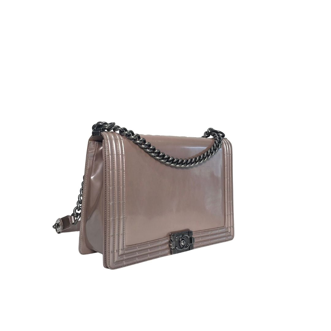 Chanel Maxi Boy Light Pink Patent Leather Bag