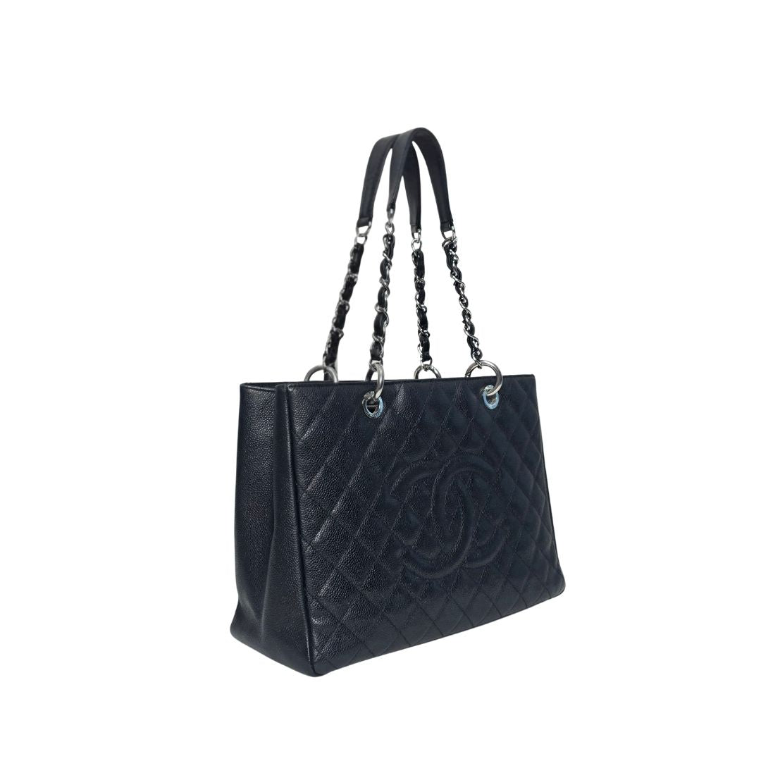 Chanel Grand Shopping Tote Silver Hardware Black Bag
