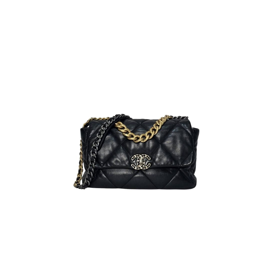Chanel 19 Mixed-Metal Hardware Flap Leather Black Bag