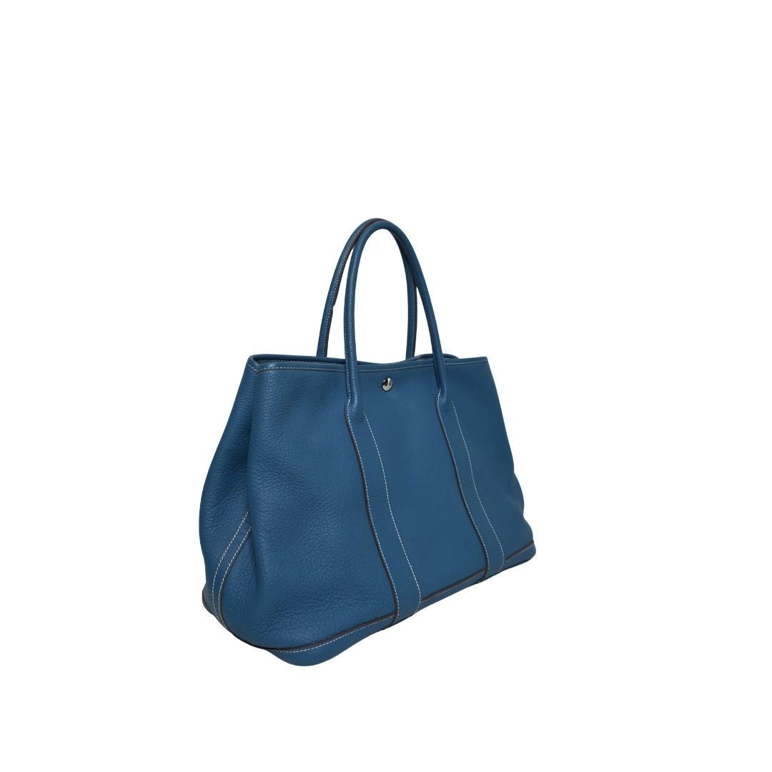 Hermes Garden Party Blue Leather Bag