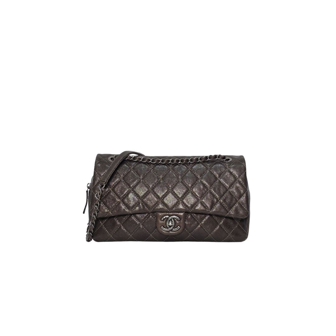 Chanel Quilted Caviar Metallic Brown Flap Bag