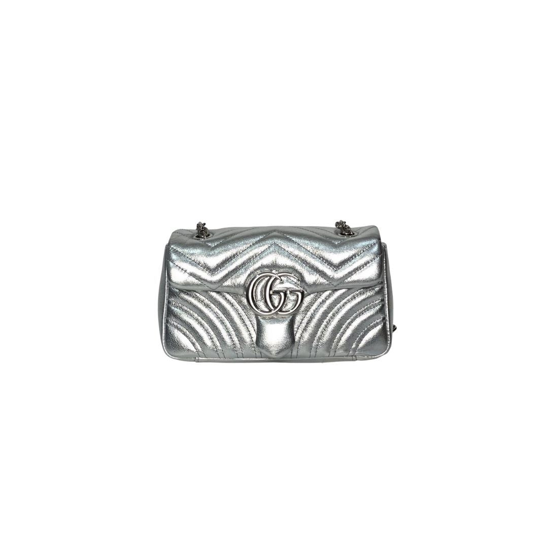 Gucci GG Marmont Medium Metallic Silver Bag