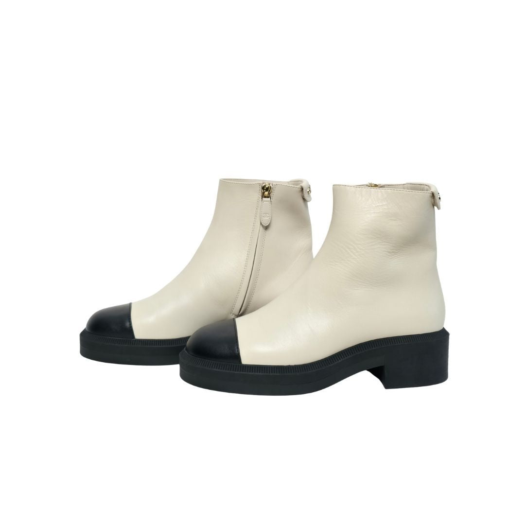 Chanel Ankle Boot Calfskin Leather Ivory/Black