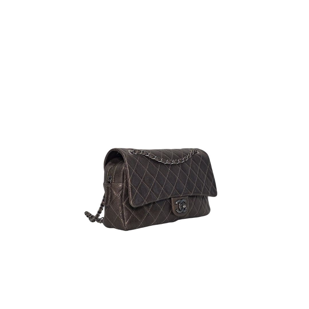 Chanel Quilted Caviar Metallic Brown Flap Bag
