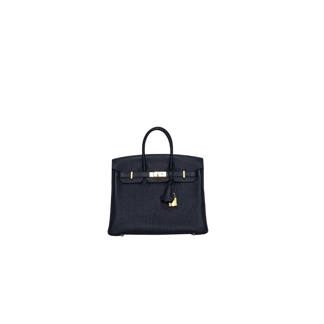 Hermes Birkin 25 Bleu Nuit Togo Leather Bag
